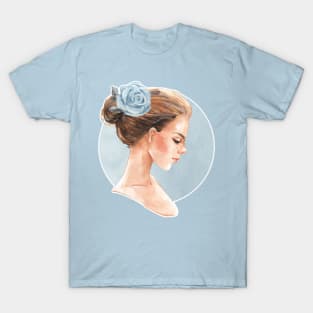 Romantic girl with blue rose T-Shirt